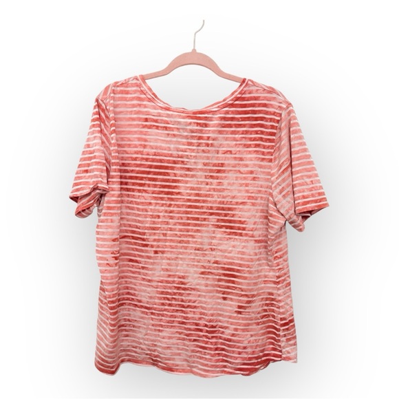 Terra & Sky Pink Burnout Stripe Short Sleeve V-Neck Tee Women’s 1X Plus Size - Picture 4 of 4